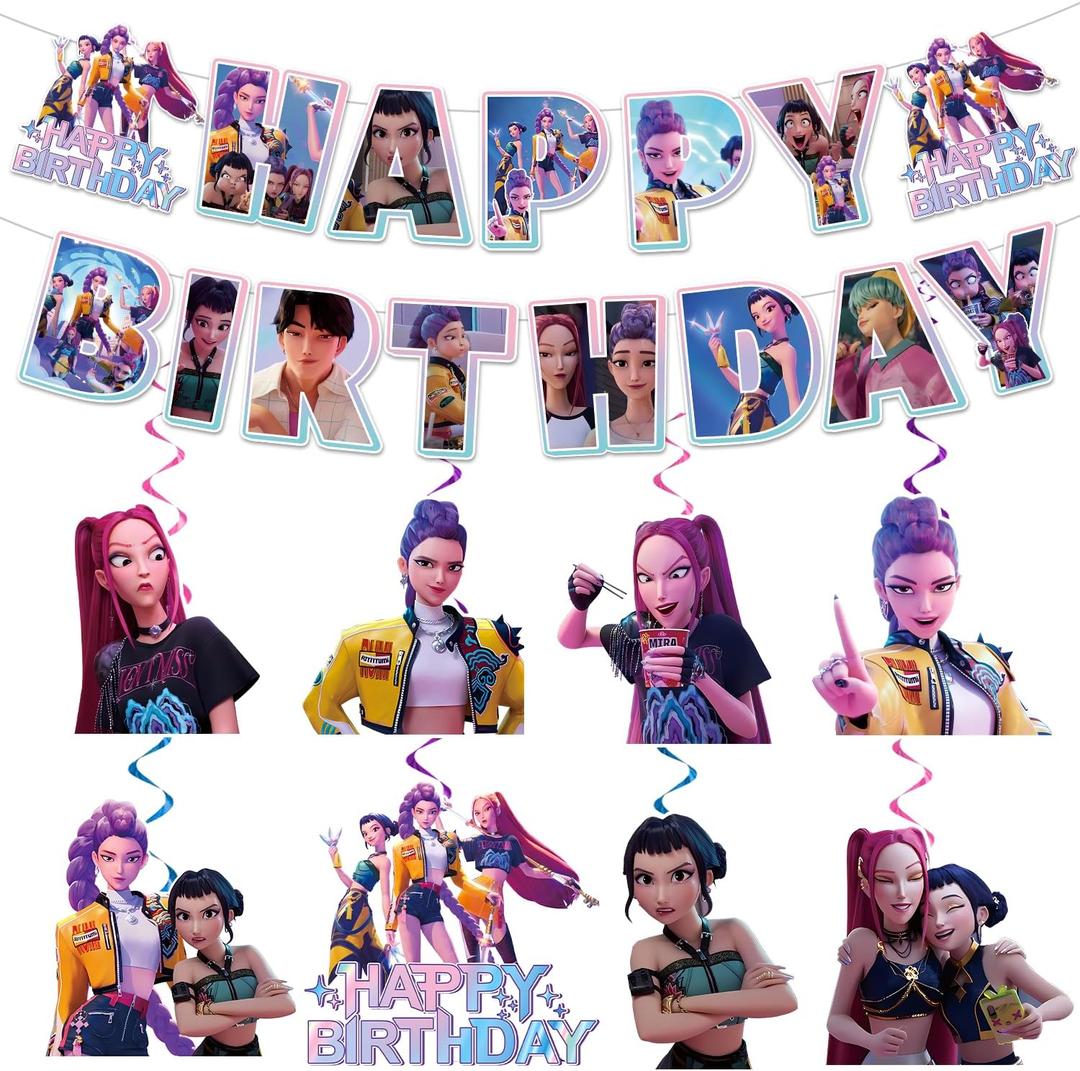 Party Decorations, Birthday Decorations Include 1 Pc Happy Birthday Banner and 8 Pcs Decors Hanging Swirls, Decorations for Birthday