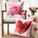 Valentines Day Pillow Covers 18x18 Set of 4 Romantic Throw Pillow Covers Cushion Covers for Sofa Bed Couch Anniversary Wedding Home Decor for Living Room Pink Plaid Love