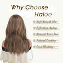 Haloo Brown Wigs with Bangs - 19 Inch Natural Wavy Synthetic Heat Resistant Medium Length Hair Wigs for Women Daily Party, Blonde Mixed Brown