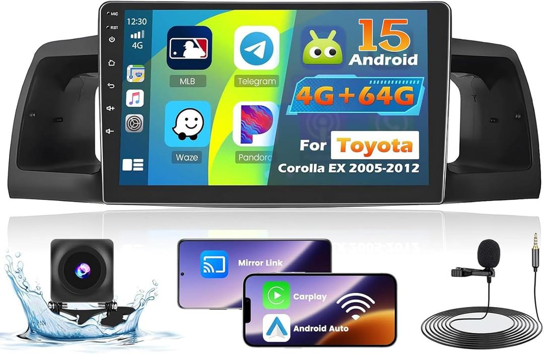 4+64G Car Radio for Toyota Corolla EX 2005 2006 2007 2008 2009 2010 2011 2012, 9" Touch Screen for Corolla Car Stereo Upgrade Carplay Android Auto with 32EQ Bluetooth5.0 1280 * 720 Resolution