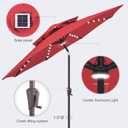 9ft Solar Umbrella Outdoor - 2 Tiers Lighted Solar Patio Umbrella with 40 LED Lights Waterprool UV Protection, Table Umbrella with Tilt for Pool, Porch, Garden, Backyard (Red)