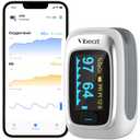 Vibeat Bluetooth Fingertip Pulse Oximeter with Pulse Rate, Blood Oxygen Saturation Monitor | Finger O2 Meter, Batteries and Lanyard Included, Free APP (White)