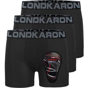 Londkaron 3-Pack Youth Boys Stretch Boxer Briefs w/Soft Protective Cup, Elite Boxer Jock for Baseball & Football (Small, Black)