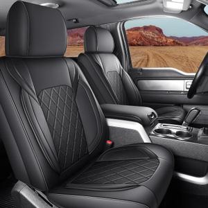 Seat Covers for 2015-2025 Ford F150 SuperCrew & 2017-2025 F250/F350/F450 Super Duty Crew Cab Pickup XL XLT Lariat King Ranch | Custom-Fit Front Seat Covers(Black)