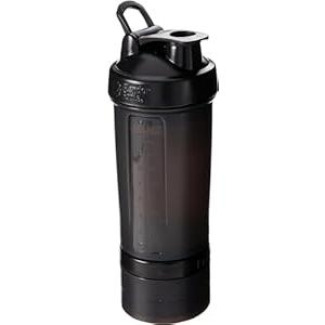 BlenderBottle Shaker Bottle with Pill Organizer and Storage for Protein Powder ProStak System, 22-Ounce, Black
