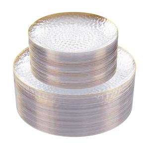 Rubtlamp 60Pcs Clear Plastic Plates,Clear Disposable Plates With Gold Rim,Heavy-duty Gold Plates,Hammered Party Plates Include 30Clear Dessert-Platos,30Dinner-Platos for Wedding, Party