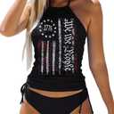 Womens Two-Piece Tankini Set Cow Skull with Leopard Print Sets Swimwear Tankini Top Sets Swimwear (X-Large, Black-3)