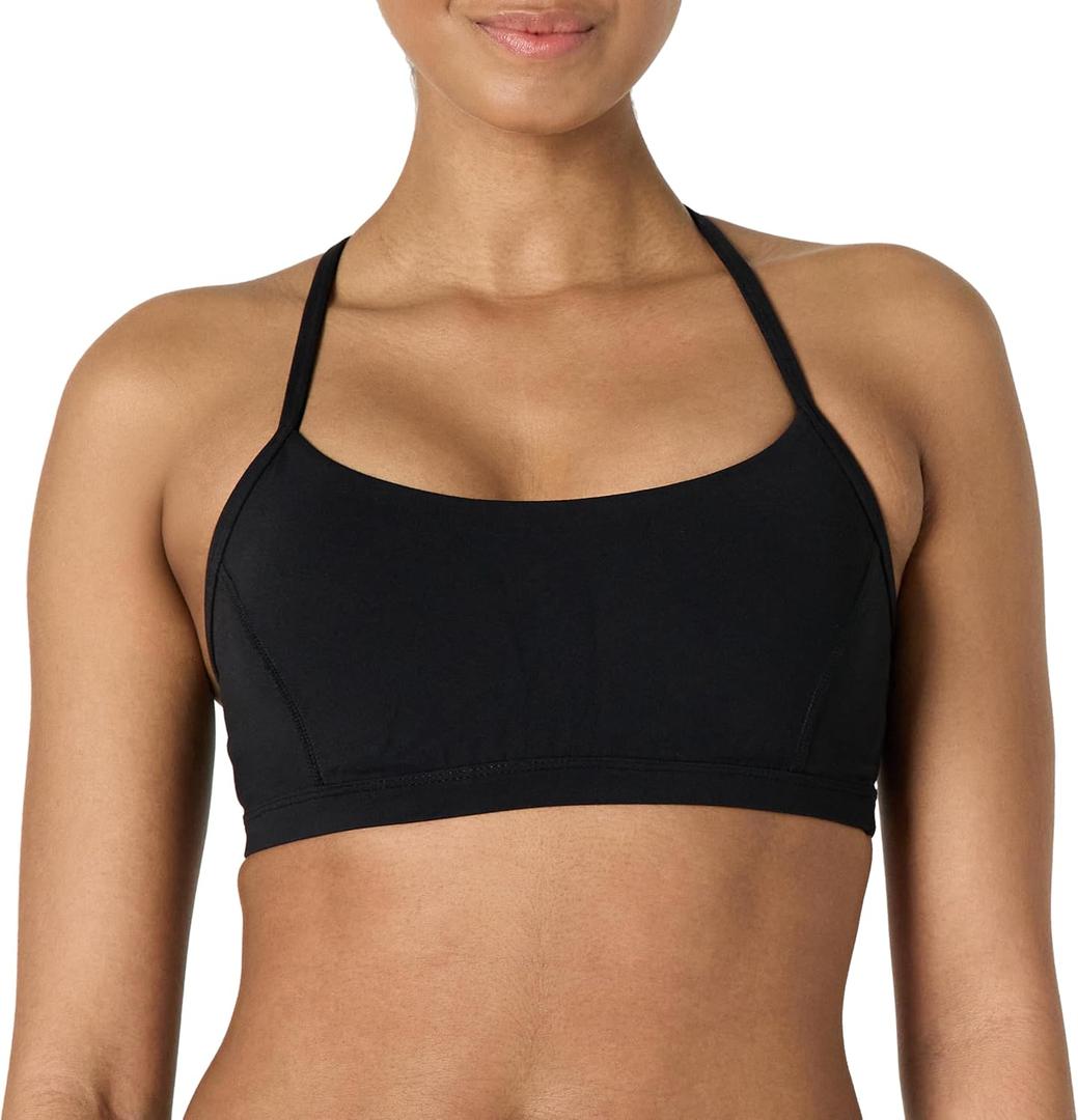 Amazon Essentials Womens Active FormFlex Buttery Soft Light Support Y-Back Thin Strap Yoga Sports Bra (Medium, Black)