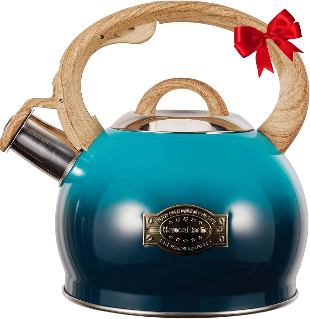 Hauce Radio Tea Kettle, Whistling Stovetop Teapot Food Grade Stainless Steel Tea Kettles for Stove Top with Anti-hot Ergonomic Handle,Kettle Spout for Tea, Coffee or Milk, 2.1 Quart Tea Pots (Dark Blue)