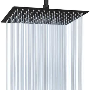 Voolan Extra Large Rain Shower Head - High Flow Square Rainfall Showerhead - Waterfall Full Body Coverage - Universal Ceiling or Wall Mount (16 * 12 Inch Rectangle, Matte Black)
