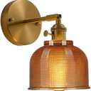 Duty Heavy Amber Glass Vintage Retro Farmhouse Mini Wall Lamp Sconces Gold Brass Finish Wall Light for Kitchen Island Bedside (Amber)