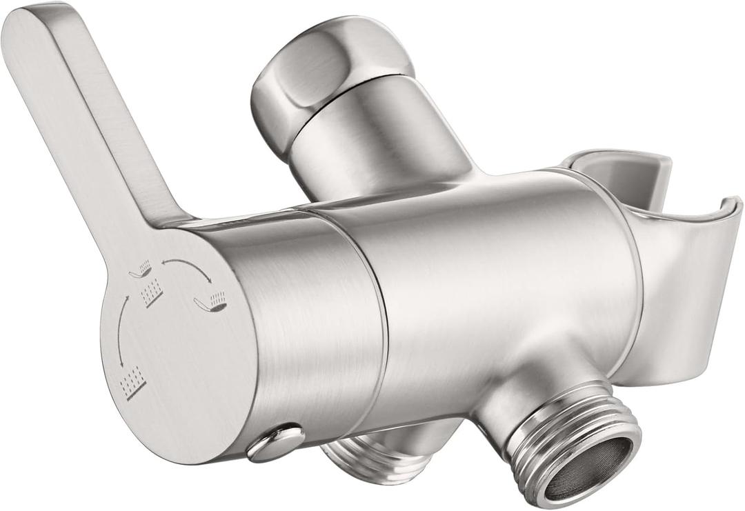 3 Way Shower Diverter Valve with Hand Shower Holder, G1/2 Shower Head Splitter, Shower Arm Diverter, Bathroom Universal Shower System Replacement Part (Brushed)