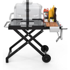 Collapsible Grill Stand for Ninja Woodfire OG701 OG800 OG900 Series & OO101 Pizza Oven Grill,Outdoor Table Cart with Side Shelf for Ninja XSKSTAND XSKUNSTAND Woodfire OG 700 Series,Foldable (34x22x27.7 Inch)