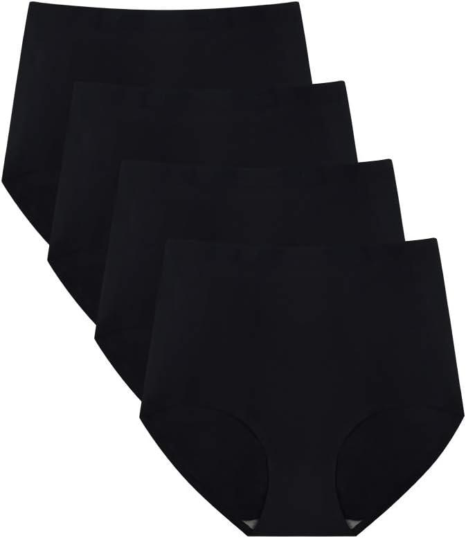 FallSweet No Show High Waist Briefs Underwear for Women Seamless Panties, Pack of 4 (Black4, XL)