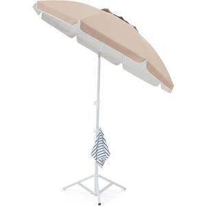 JEAREY 6.5ft Sun Shade Umbrellas, Portable Umbrella with Stand, Lightweight Sun Protection Free Standing Sport Umbrella for Outdoor Sports, Camping, Fishing, Patio, Beach, Beige