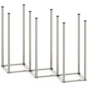 PLUVON Foldable Baby Bottle Drying Rack-10 Poles Water Bottle Organizer for Cups,Travel Mugs,Silicone Bags- Collapsible Stainless Steel Bottle Rack Dryer (Silver)