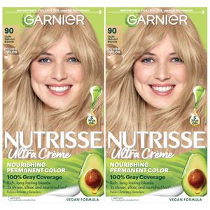 Garnier Nutrisse Ultra Crme Hair Color, Permanent Hair Dye with 100% Gray Coverage, Vegan & Cruelty-Free, 90 Light Natural Blonde (Macadamia), 2 Count