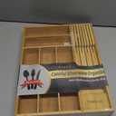 Small-Bamboo-Silverware-Drawer-Organizer, Expandable Utensil Kitchen Cutlery Tray Flatware Organization Adjustable Wood Tableware Dividers Storage (with Removable Knife Block)(Natural) (Medium)