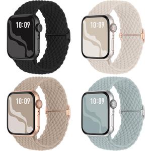 Braided Stretchy Solo Loop Compatible for Apple Watch Band 38mm 40mm 41mm 42mm 44mm 45mm 46mm 49mm for Women Men, Nylon Elastic Straps Wristbands for iWatch Series 10 9 8 7 6 SE 5 4 3 2 Ultra Ultra 2 (Black/Starlight/MilkTea/Succulent)