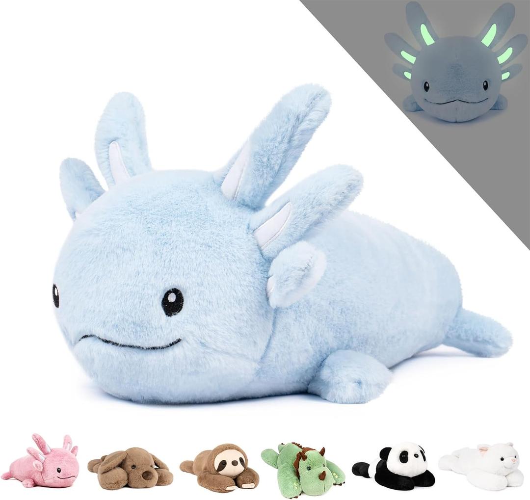 Niuniu Daddy 18" | 2.8 Pound Blue Axolotl Weighted Stuffed Animals for Kids Adults Girls, Giant Cute Axolotl Stuffy Plush Toy with Glowing Ears in The Dark, Kawaii Gifts for Holidays Christmas (Medium)