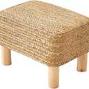 Ottoman Foot Stool Rectangular Footrest Natural Seagrass Footstool with Wooden Legs Hand Weave Multifunctional Modern Dressing Stool, Sofa Side Table for Bedroom for Living Room (Nature) (16.5"D x 12"W x 9.5"H)