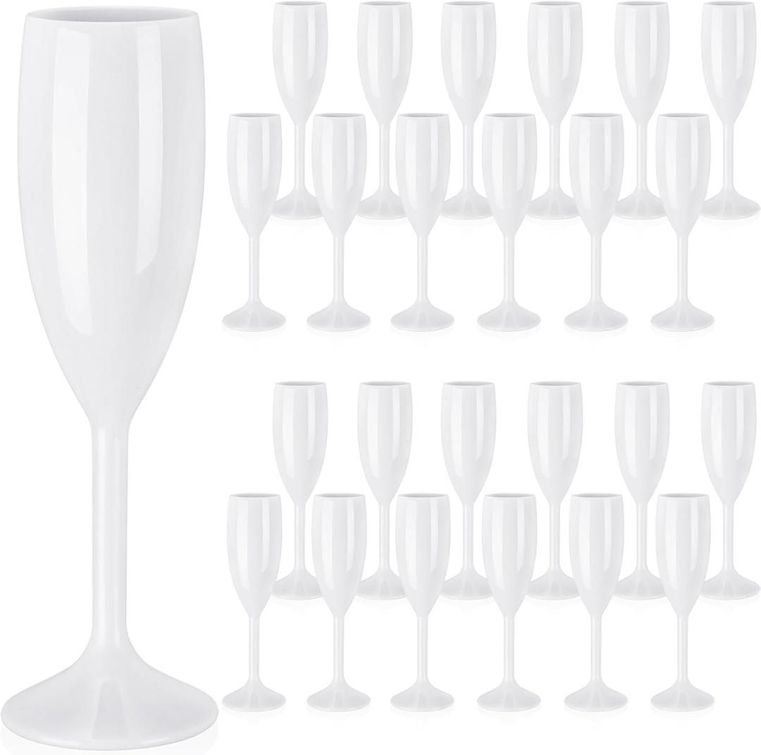 Maxcheck 24 Pcs Champagne Flutes Bulk Acrylic Toasting Drinking Flute Unbreakable Goblet Champagne Cups 6 oz Plastic Wine Glasses for Mother's Day Wedding Bridal Shower Anniversary Party (White)