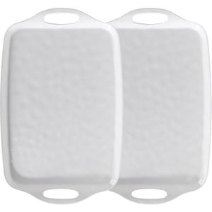 Large Serving Tray with Handle, 19x12 Rectangular Melamine Serving Platters, Set of 2, Kitchen Food and BBQ ServingTray, Breakfast Tray, Dishwasher Safe, Bright White
