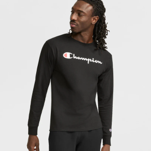CHAMPION BLACK CLASSIC GRAPHIC LONG-SLEEVE T-SHIRT, SCRIPT LOGO  L