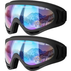 COOLOO Ski Goggles, 2 Pack Snow Goggles Snowboard Goggles for Men Women Kids - UV Protection Foam Anti-Scratch Dustproof (One Size)