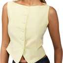 Milumia Women's Sleeveless Button Down Tank Tops Slit Hem Fitted Vests Waistcoat Top (Yellow, L)