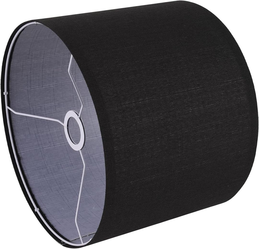 Black Lamp Shade, Large Drum Lampshade 13in Top x 13in Bottom x 10in High, Replacement Lamp Shade Natural Linen Hand Crafted for Table Lamps Floor Lamps Chandelier Lamp, Easy Assembly Required