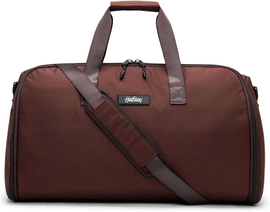 Halfday Convertible 2-in-1 Garment Duffel Weekender Bag 45L: Wrinkle-Free Travel (Hanging Suit Compartment, Shoe Pockets, Trolley Sleeve), Durable & Water-Resistant Carry-on, Port