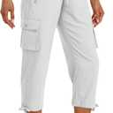 MoFiz Women's Cargo Capris Pants Loose Fit Casual Hiking Pants Lightweight Quick Dry Travel Summer Pants for Women (White, XL)