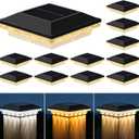 Brightever 4x4 Solar Post Cap Lights Outdoor with 3 Lighting Modes, 12-Pack Solar Powered Fence Post Lights Waterproof Fits Wooden/Vinyl Posts, Solar Deck Post Lights for Garden Patio Porch, Black