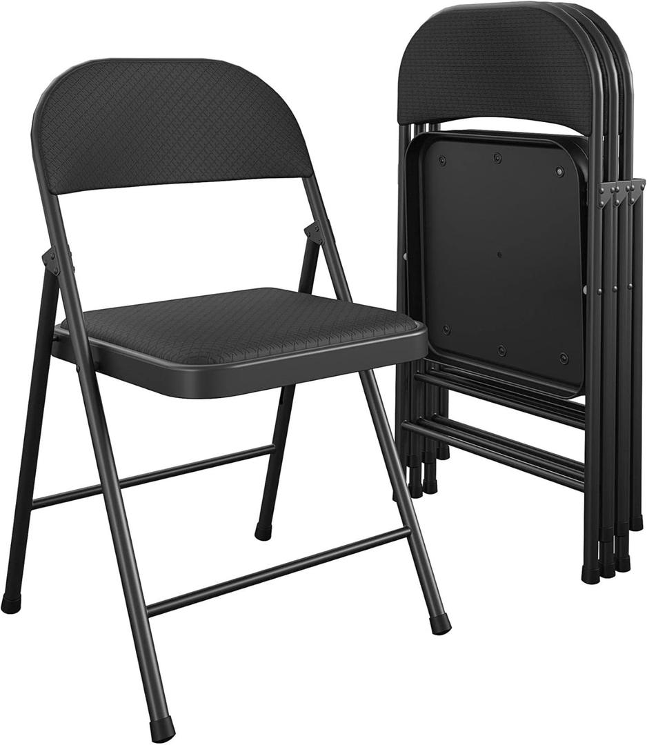 Cosco SmartFold Fabric Folding Chair, 4-Pack, Black
