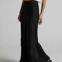 Women's Satin Silky High Waist Maxi Skirt Elegant Elastic Waistband A Line Long Skirts (Black)