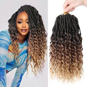 14 inch Deep Faux Locs Crochet Hair 8 Pack Soft Locs Crochet hair Pre Looped Goddess Locs Crochet Hair Dreadlocs Synthetic Hair For Black Women Black Curly Wavy Faux Locs Crochet Braids (1B/30/27)