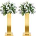 2PCS Tall Gold Vases for Centerpieces,31.5inch Stainless Steel Column Geometric Centerpieces Wedding Flower Stand Flower Floor Vase for Tables Wedding Anniversary Birthday Party Decor