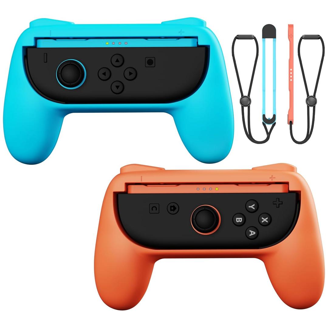 Grips & Wrist Strap Set Switch 2 Joy-Con  Ergonomic Controller Holder, Secure Gaming Accessories for Nintendo Switch 2 & OLED  Comfortable & Anti-Slip Design 2pcs