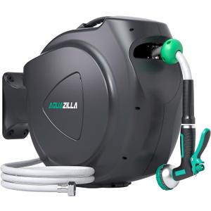 Retractable Garden Hose Reel - 1/2 in x 120 ft Automatic Wall Mount Heavy Duty Automatic Water Hose Reel with 9 Patterns Nozzle, Kink-Resistant Hose, 180 Swivel, Auto-Lock for Outdoor Watering