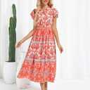GRACE KARIN Women's Floral Boho Dress Hawaiian Dresse Short Sleeve V Neck Summer Beach Wedding Guest Swing Maxi Sundress (S)