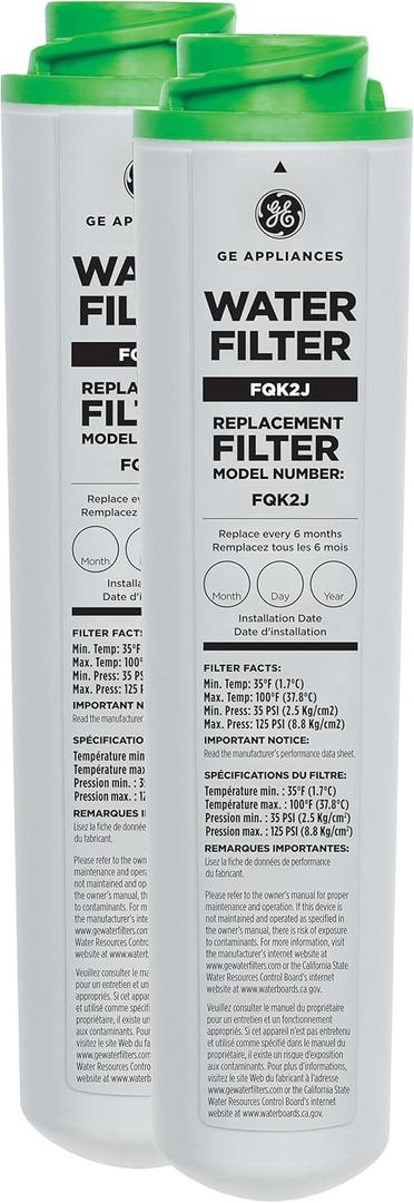 GE Under Sink Water Filter Replacement, Dual Flow, Reduces Sediment, Rust & Other Impurities from Water, Fits GXK255TBN Under Sink Filtration System, Replace Every 6 Months, FQK2J, 2 Filters (2 Count (Pack of 1))