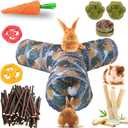 Grddaef Bunny Tunnel, Collapsible 3 Way Rabbit Tunnel and Tubes with Small Animal Hideout Chew Toys for Rabbit Guinea Pig Ferret Hamster