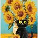Sunflower and Cute Black Cat Wall Art Decor Metal Sign, Vintage Metal Tin Poster for Home Bedroom Living Room Dorm Decor Gift 8 x 12 Inch