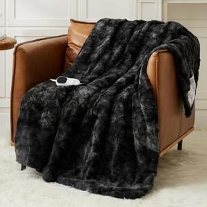 Homemate Heated Blanket Electric Throw - 62"x84" Heating Blanket Throw 1/2/4/6/8 Hours Auto-Off 10 Heat Level Over-Heat Protection Luxury Faux Fur Sherpa ETL Certification (Black)