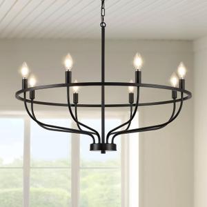 8 Light Modern Farmhouse Black Chandelier Light Fixture,Dining Room Chandelier Over Table,Matte Round Candle Ceiling Pendant Chandelier for Entryway Foyer Living Room Kitchen Bedroom 