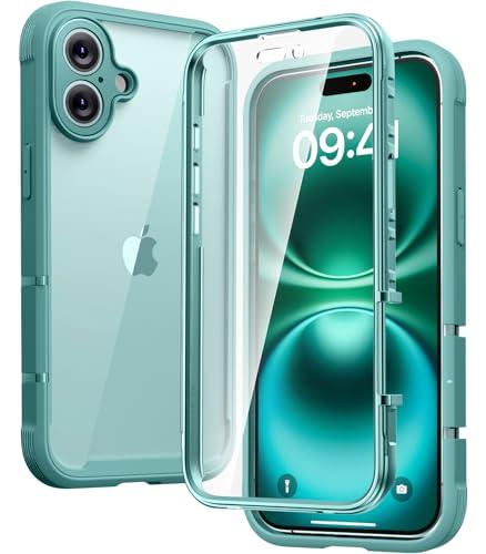 Diaclara Designed for iPhone 16 Plus Case 6.7 Inch,Upgraded [Full Camera Protection] Full Body Rugged Clear Bumper Case w/Built-in Screen Protector for 16 Plus,Green