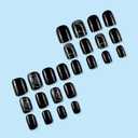 2 x Black Press-On Short Square Fake Nails With Design - Solid Color Stick-On Cracks False Full Cover Glue-On Reusable Glossy Acrylic for Women Girls Manicure - 24pcs