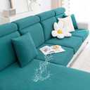 Smiry Waterproof Couch Cushion Covers, Stretch Jacquard Sectional Couch Covers, L Shape Chaise Lounge Sofa Slipcover, Washable Elastic Furniture Protector for Pets, Kid (Chaise Cover, Peacock Green)