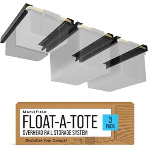 Maplefield Float-A-Tote Garage Overhead Storage Racks - 3 Pack (6 Rails) - Adjustable Ceiling Racks for Tote Bins - Supports 40 Lbs - Easy Installation